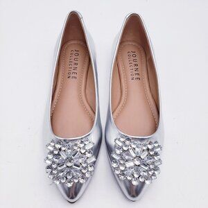 Journee Collection Renzo‎ Slip On Pointed Toe Ballet Flats Silver Rhinestone 7